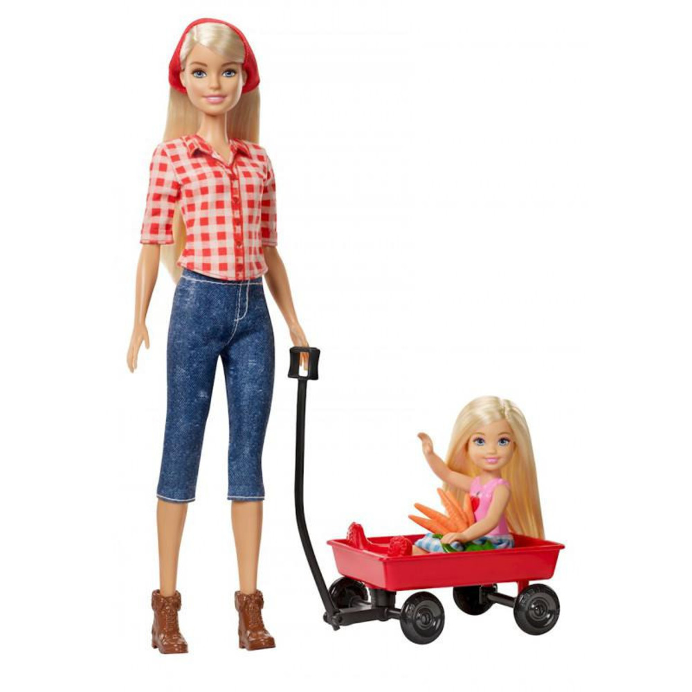 New in Box-Barbie Sweet Orchard Farm Barbie and Chelsea Doll, with Red Wagon